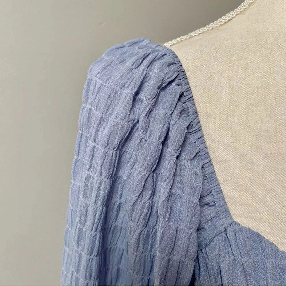 Lush Maria Smocked Peplum Blouse Blue Long Sleeve Size Medium - Picture 7 of 15